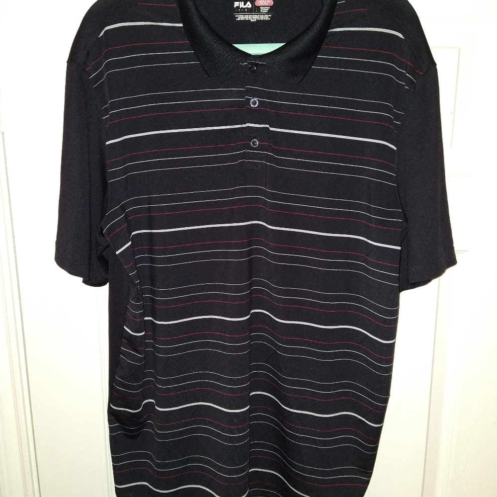 Fila Sport Golf Striped Short Sleeve Polo Shirt Men's sz Large.